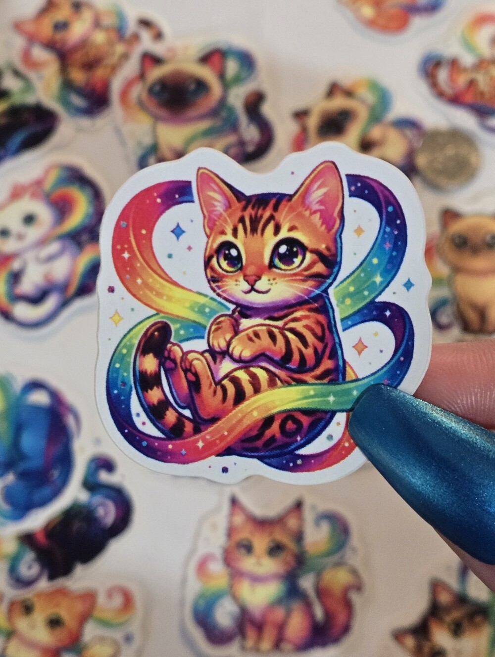 Cats With Rainbow Background Sticker Set - Multicolor